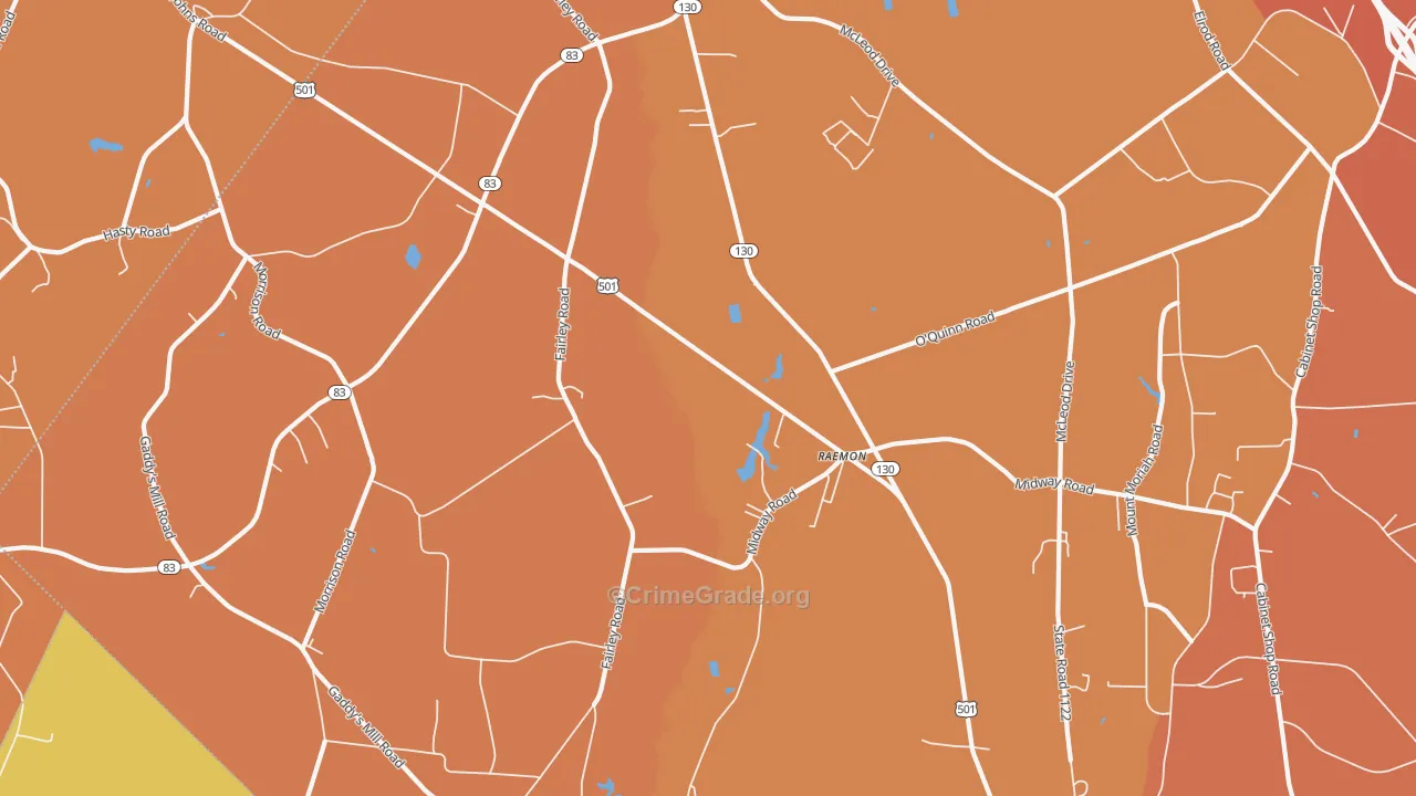 Raemon, NC Map of Murder Rates