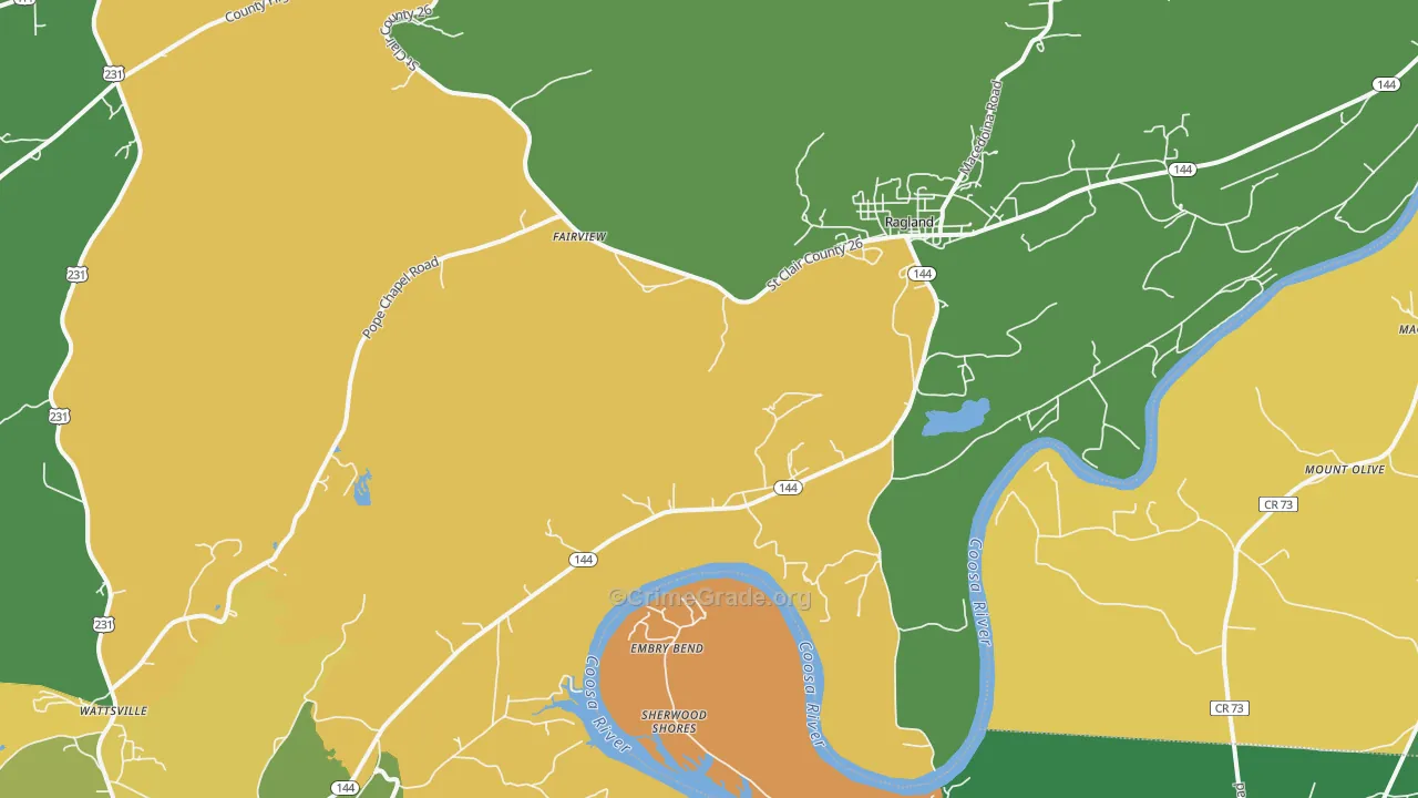 Ragland, AL Map of Murder Rates