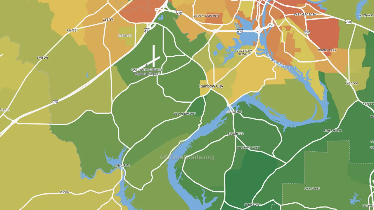 Rainbow City, AL Map of Murder Rates