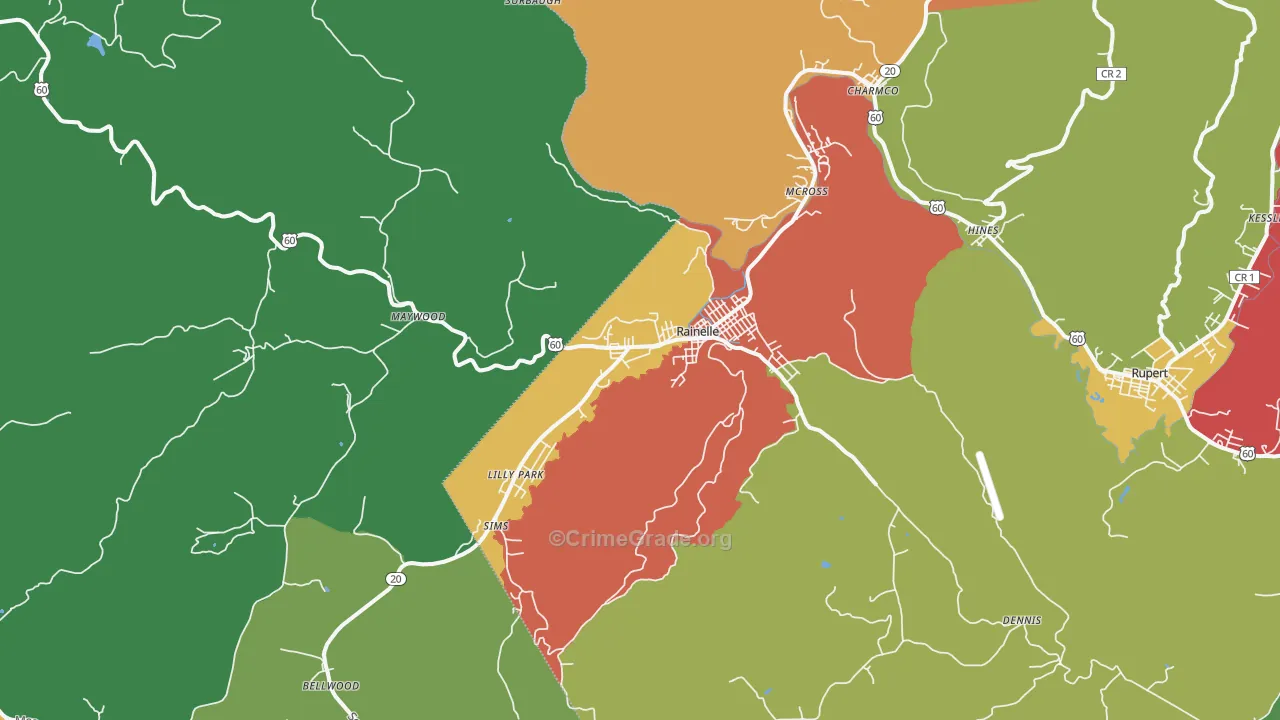 Rainelle, WV Map of Murder Rates