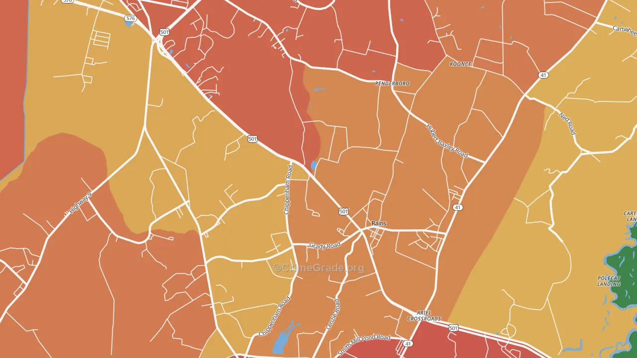 Rains, SC Map of Murder Rates
