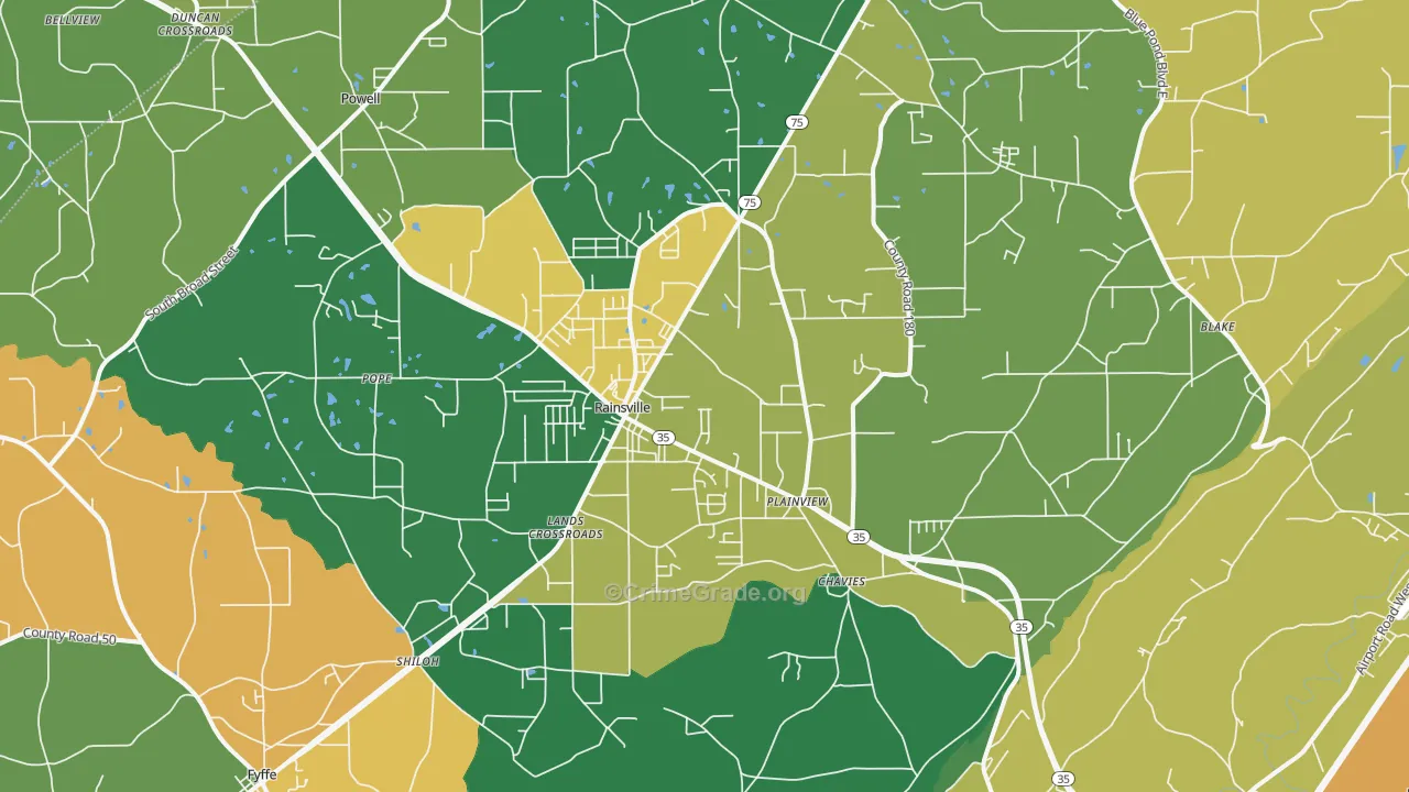 Rainsville, AL Map of Murder Rates