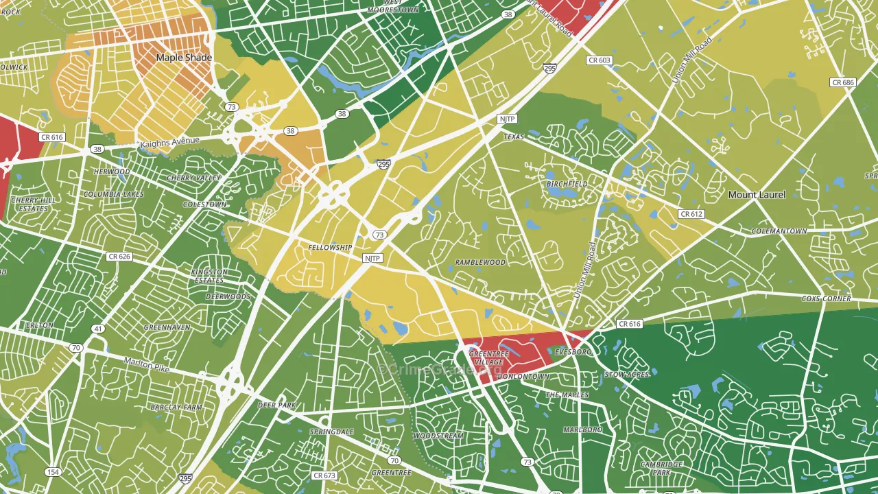 Ramblewood, NJ Map of Murder Rates