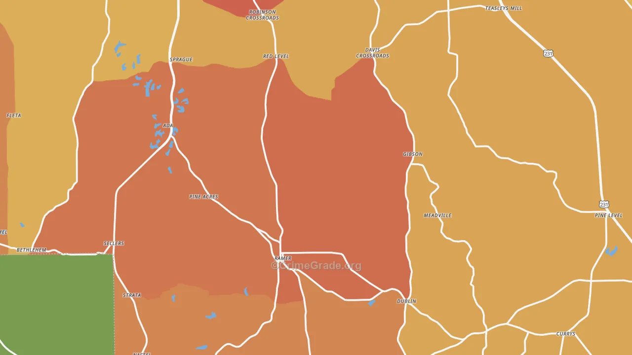 Ramer, AL Map of Murder Rates