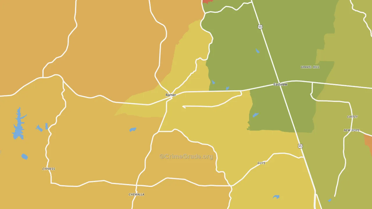 Ramer, TN Map of Murder Rates