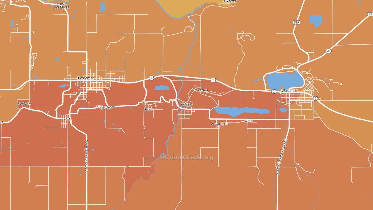 Ramsay, MI Map of Murder Rates