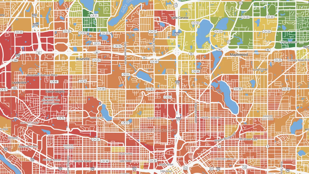 Ramsey County, MN Map of Murder Rates