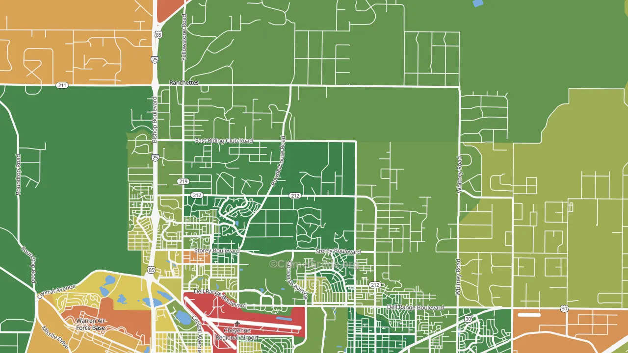 Ranchettes, WY Map of Murder Rates