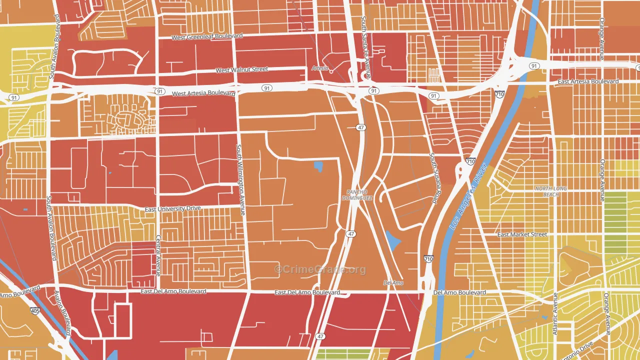Rancho Dominguez, Compton, CA Map of Murder Rates