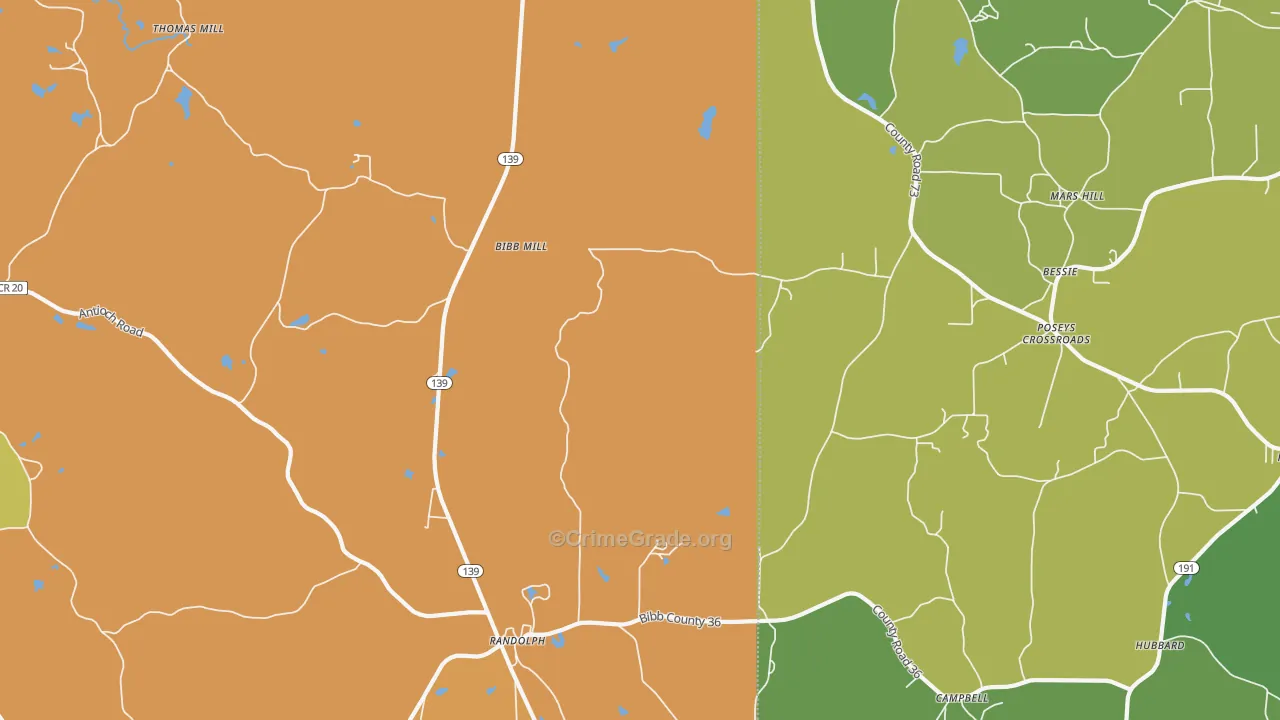 Randolph, AL Map of Murder Rates