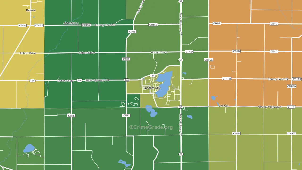 Random Lake, WI Map of Murder Rates