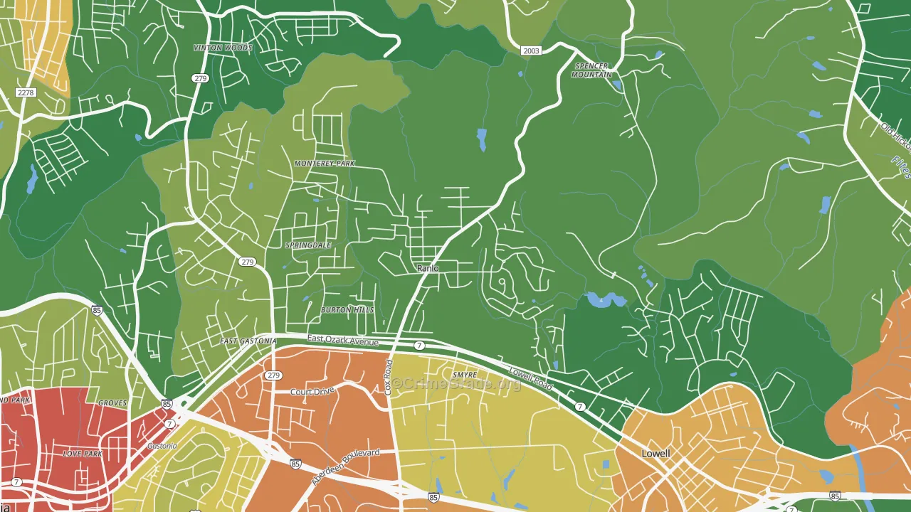 Ranlo, NC Map of Murder Rates