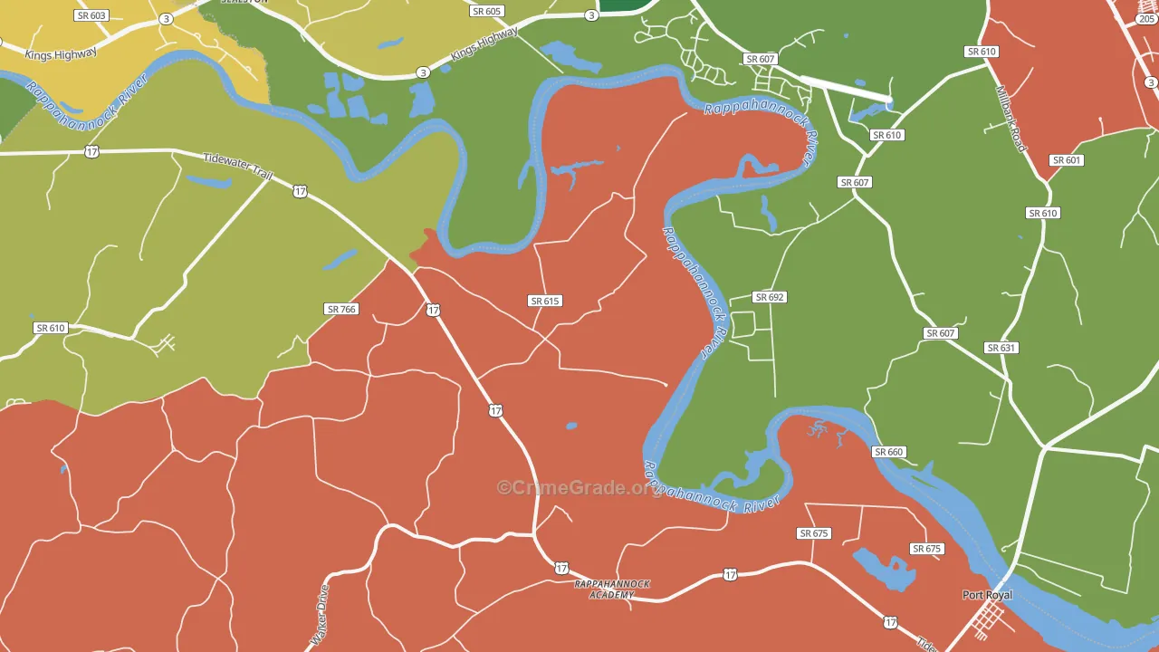 Rappahannock Academy, VA Map of Murder Rates
