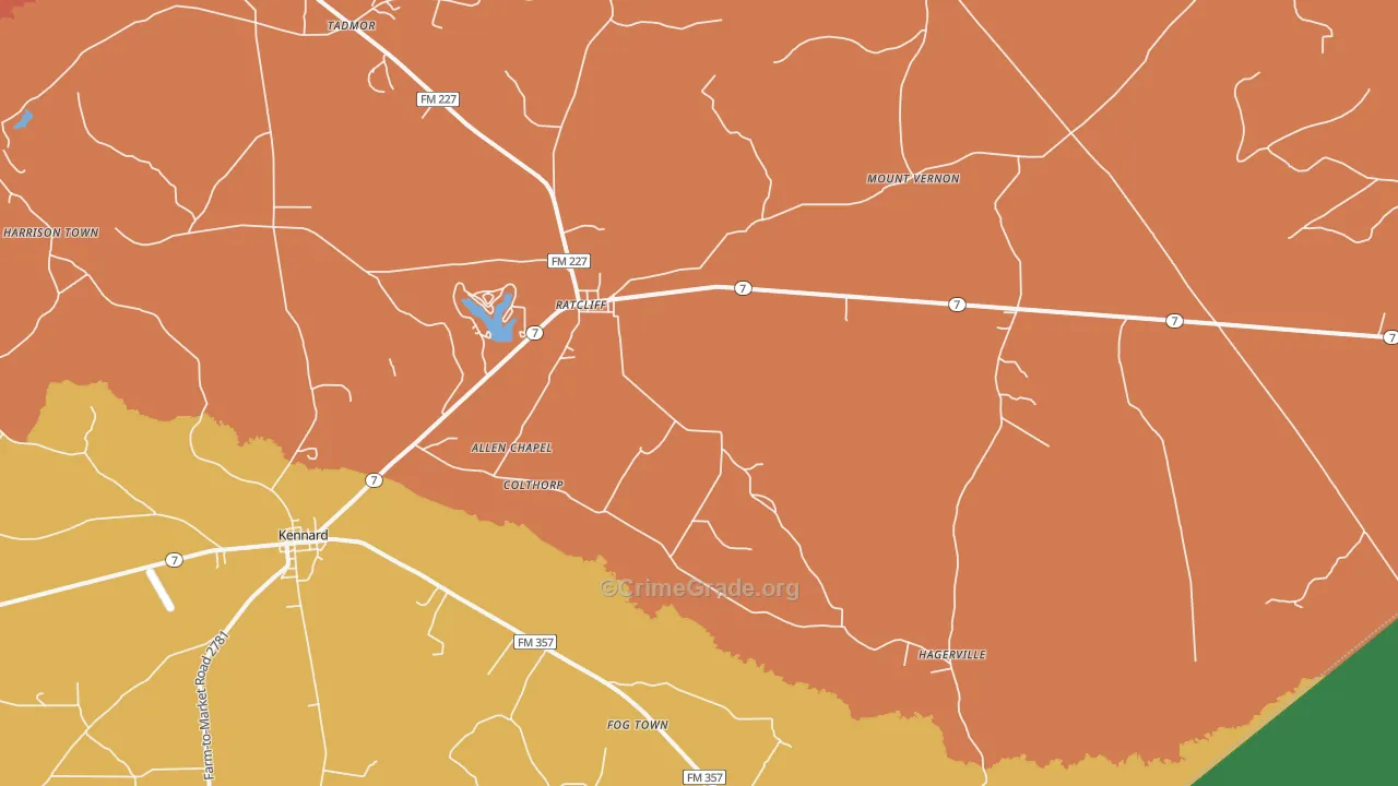 Ratcliff, TX Map of Murder Rates