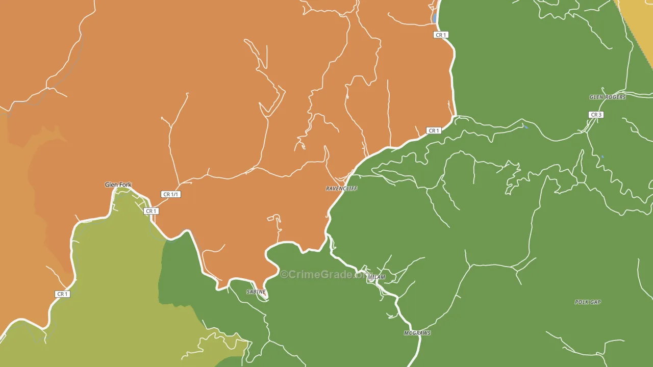 Ravencliff, WV Map of Murder Rates