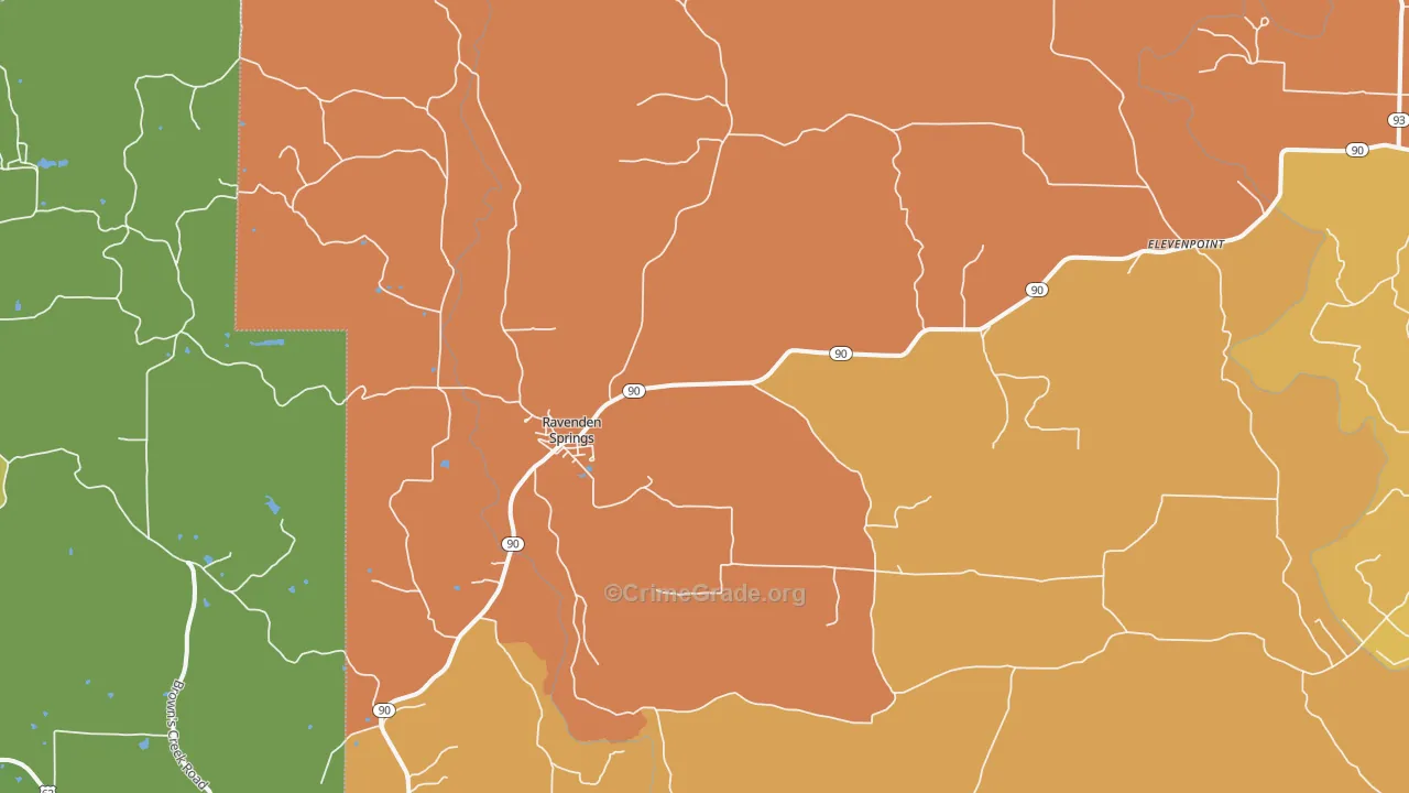Ravenden Springs, AR Map of Murder Rates