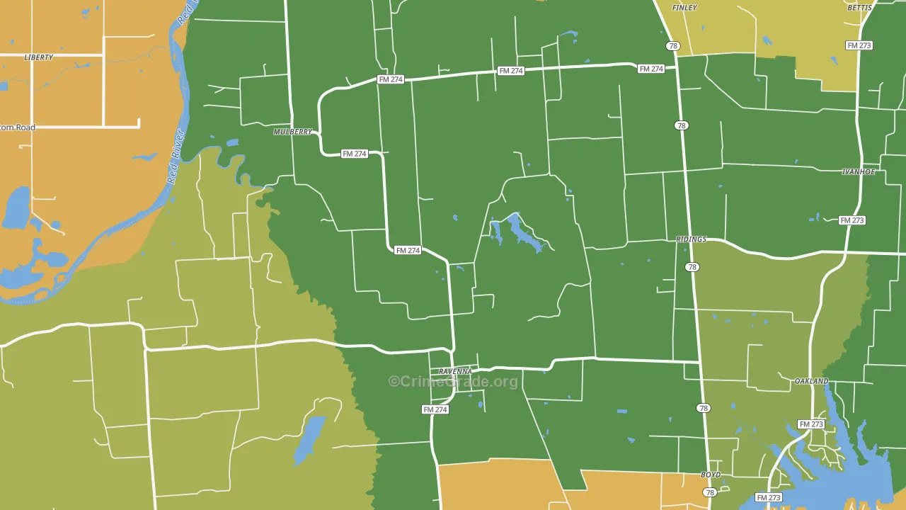 Ravenna, TX Map of Murder Rates