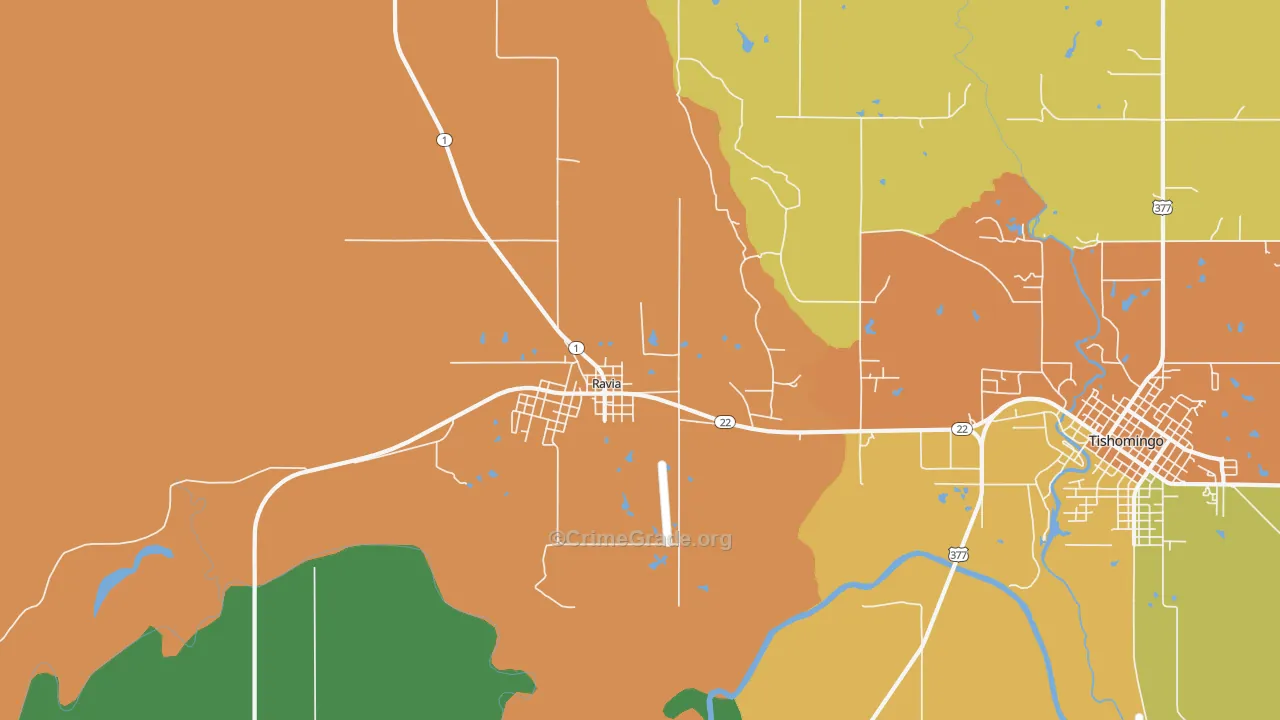 Ravia, OK Map of Murder Rates
