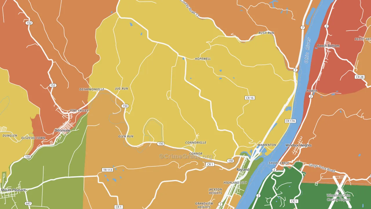 Rayland, OH Map of Murder Rates
