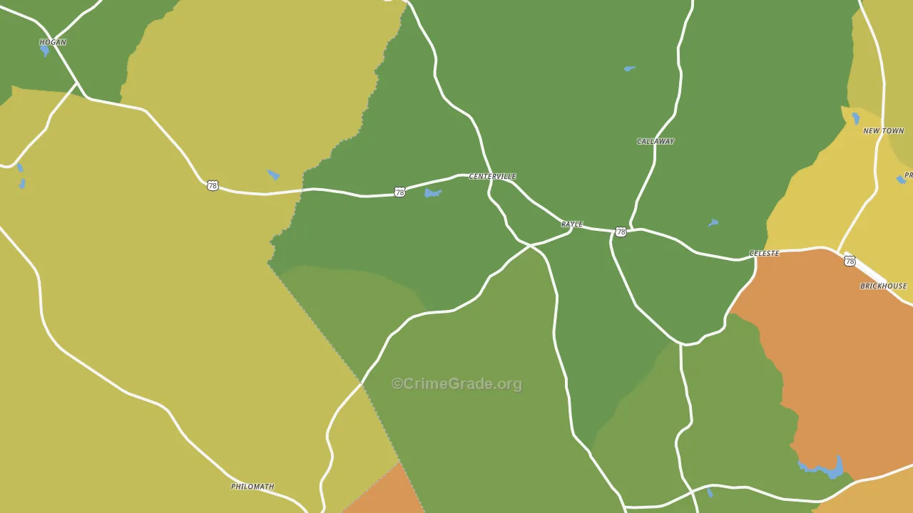 Rayle, GA Map of Murder Rates