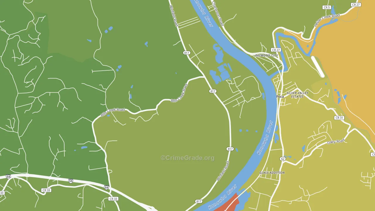 Raymond City, WV Map of Murder Rates