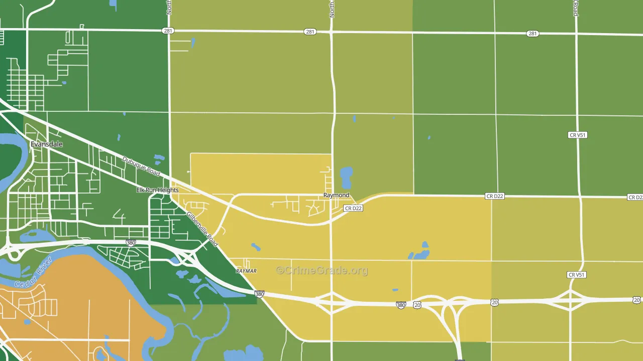 Raymond, IA Map of Murder Rates