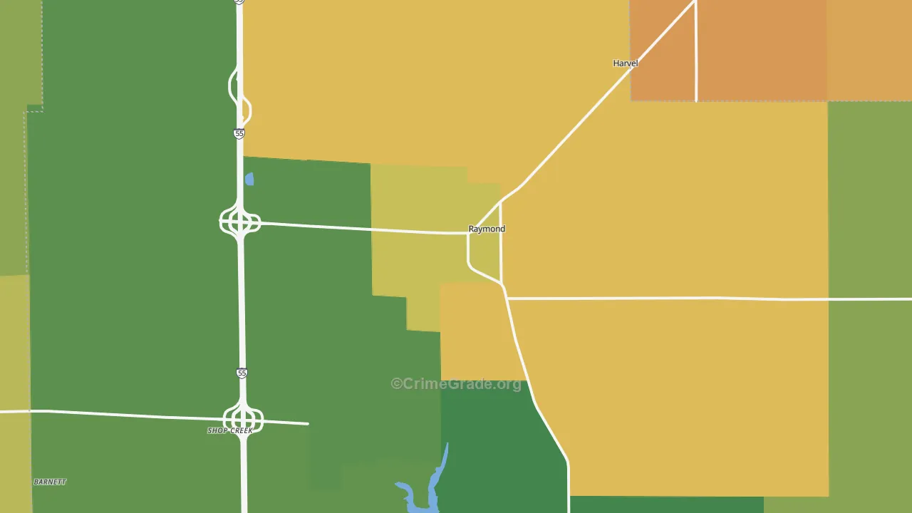Raymond, IL Map of Murder Rates