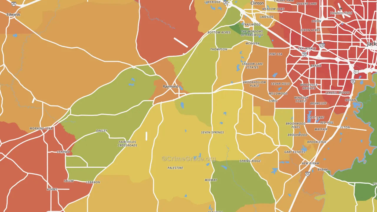 Raymond, MS Map of Murder Rates
