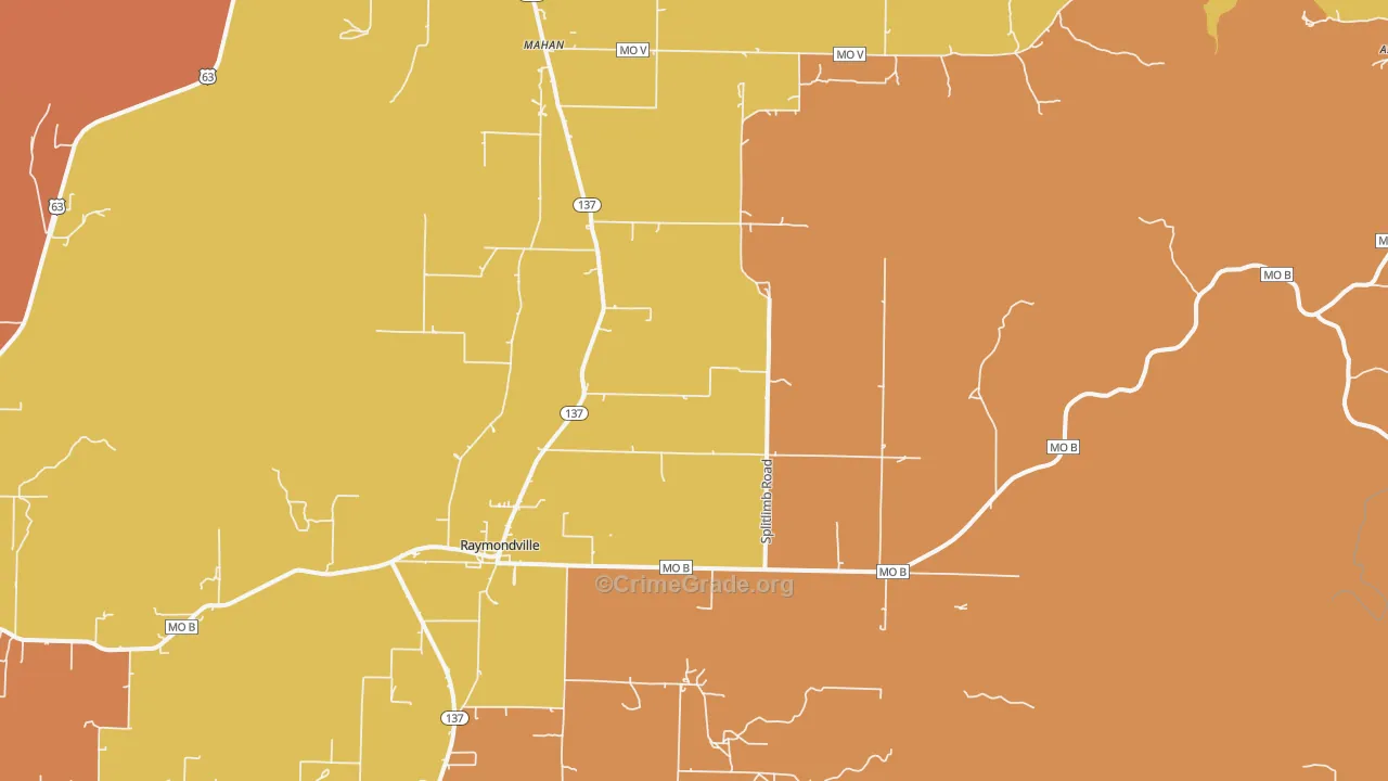 Raymondville, MO Map of Murder Rates