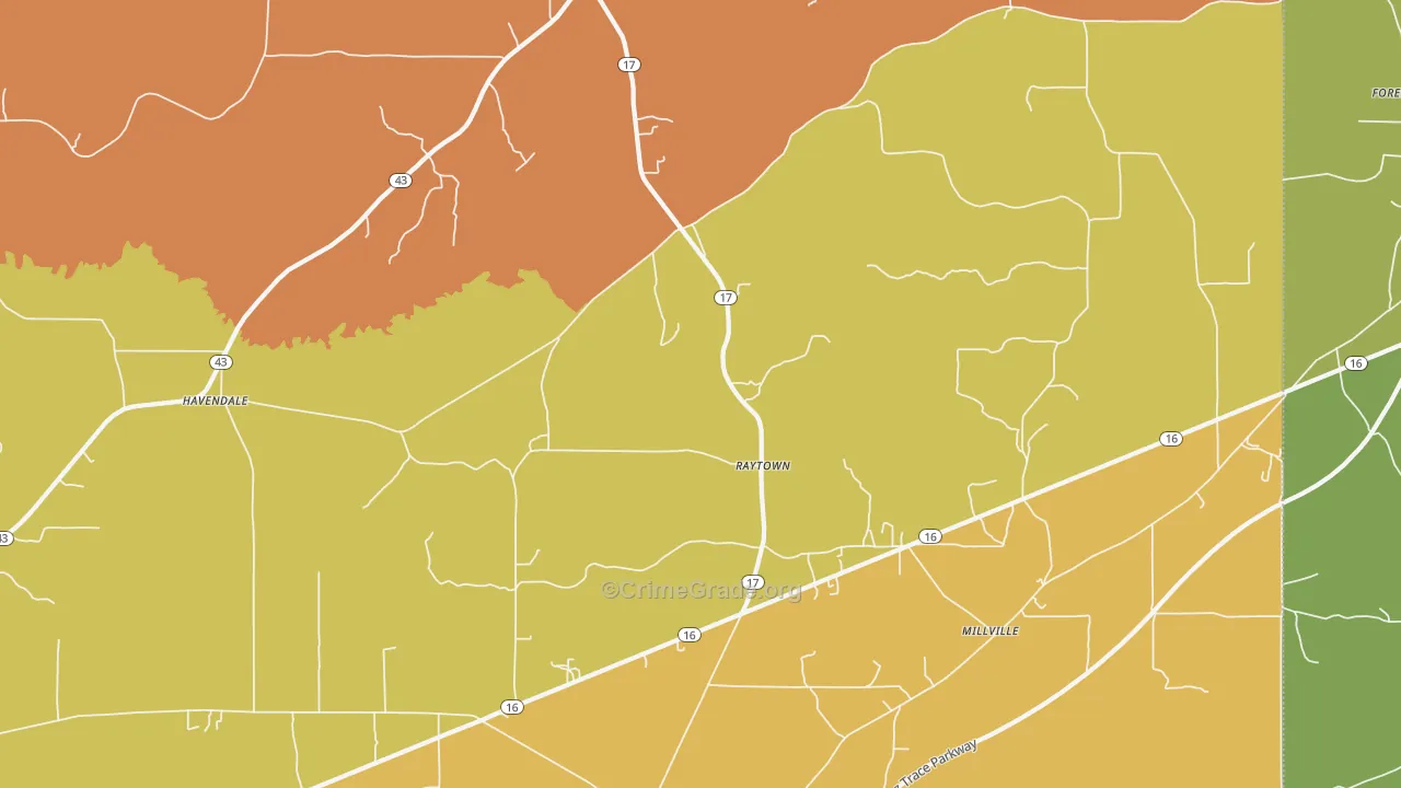 Raytown, MS Map of Murder Rates