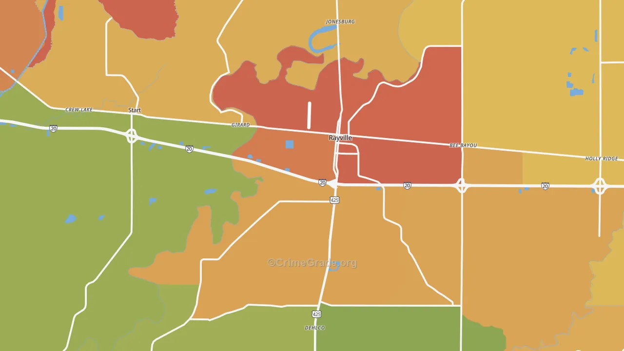Rayville, LA Map of Murder Rates