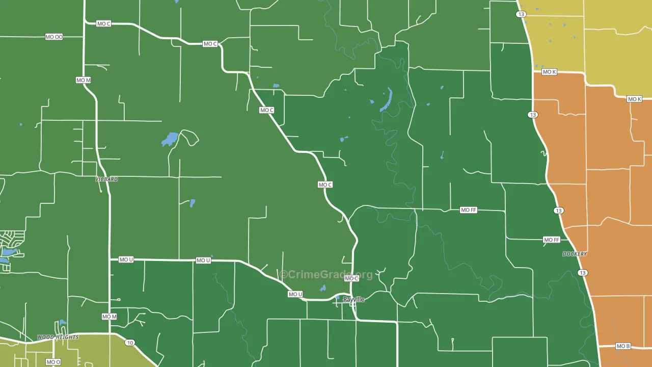 Rayville, MO Map of Murder Rates