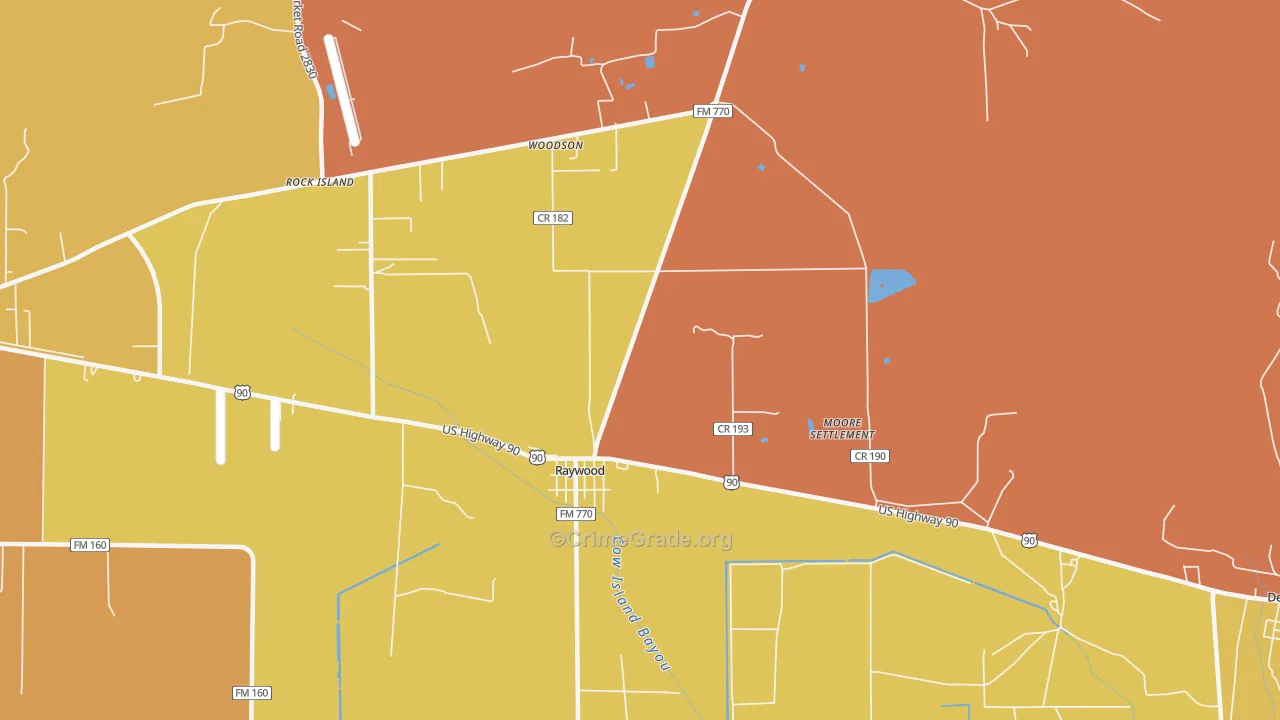 Raywood, TX Map of Murder Rates