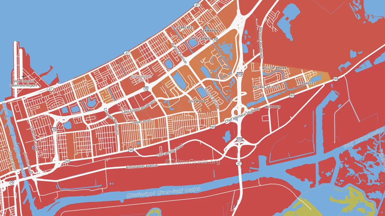 Read Blvd East, New Orleans, LA Map of Murder Rates