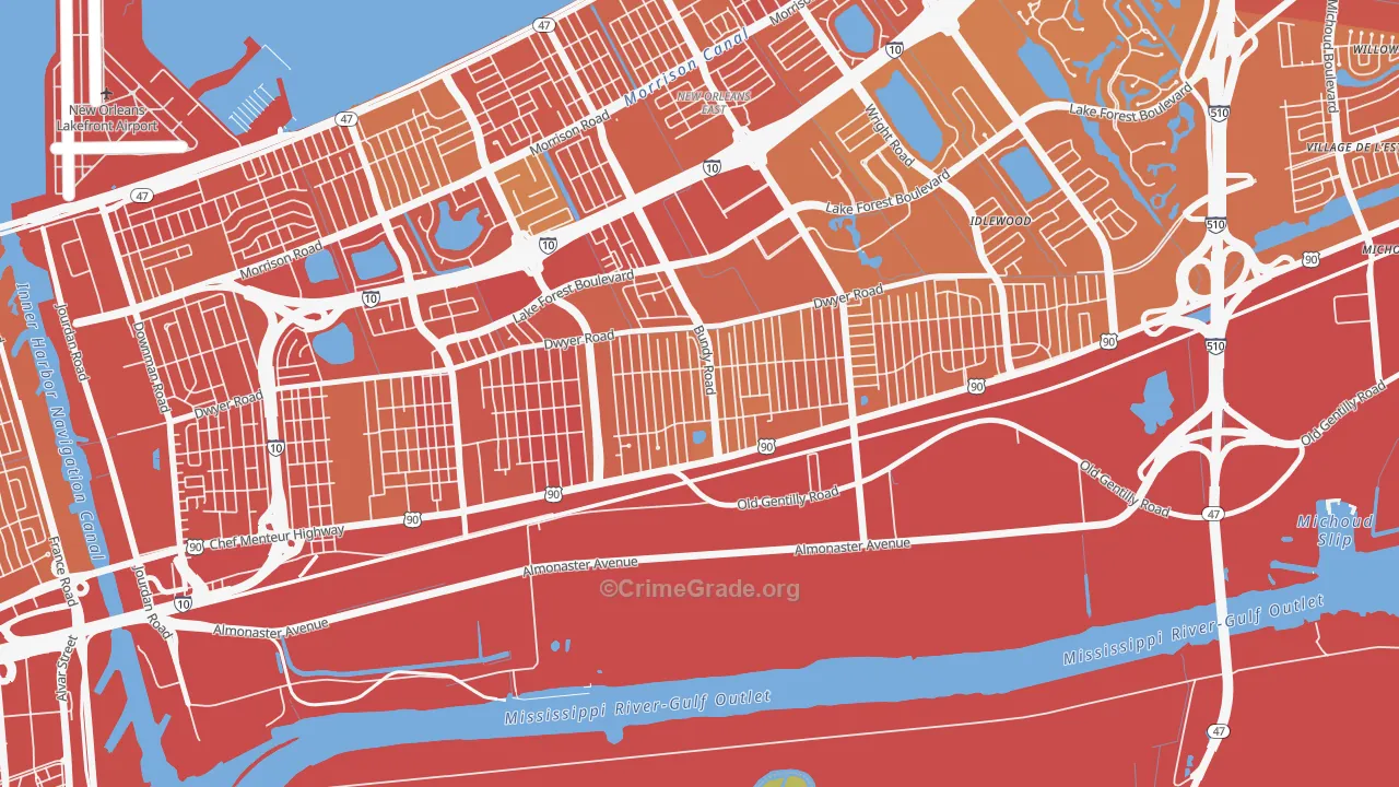 Read Blvd West, New Orleans, LA Map of Murder Rates
