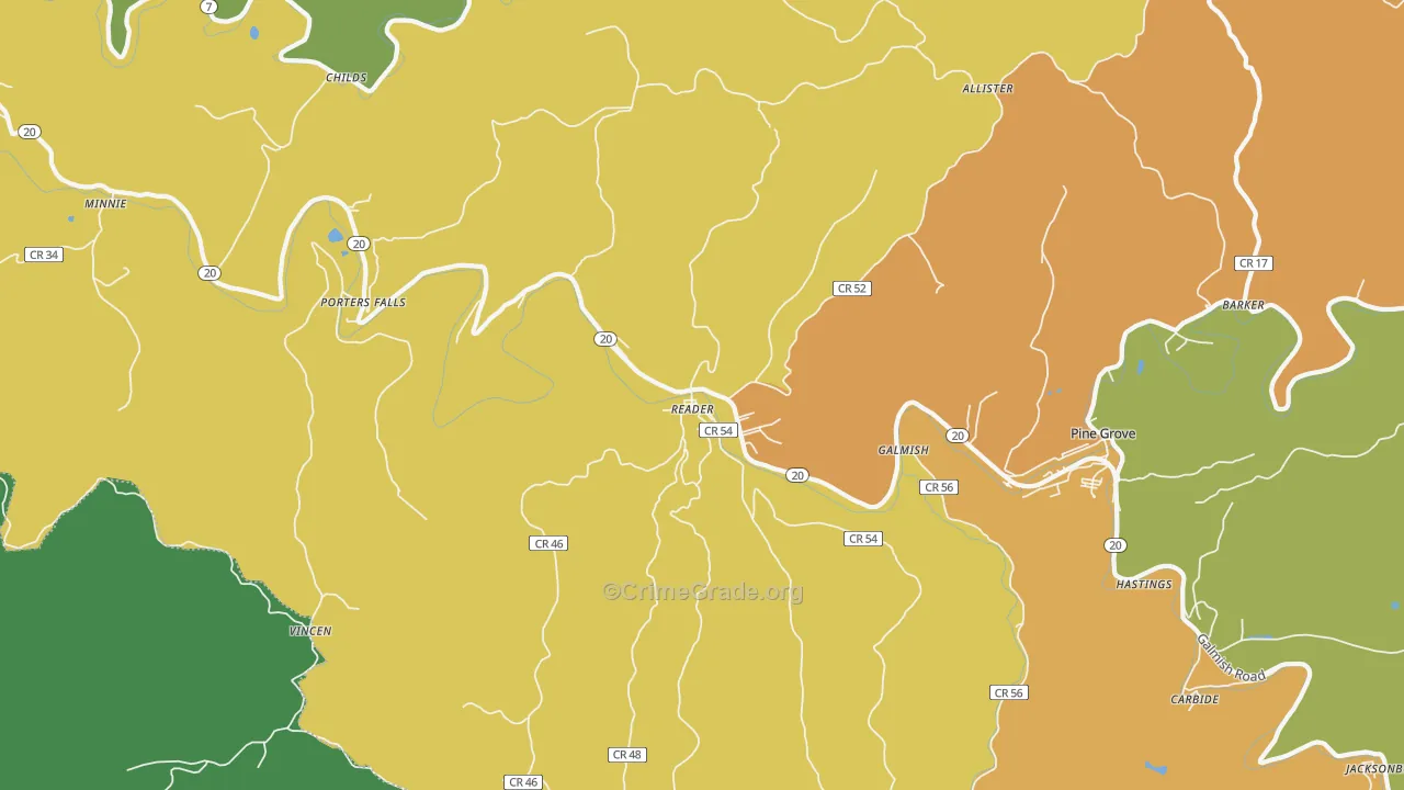 Reader, WV Map of Murder Rates