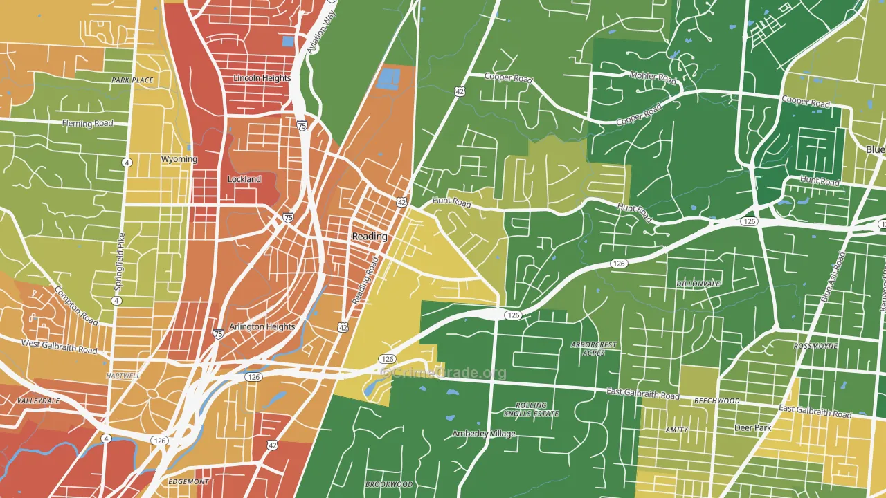 Reading, OH Map of Murder Rates