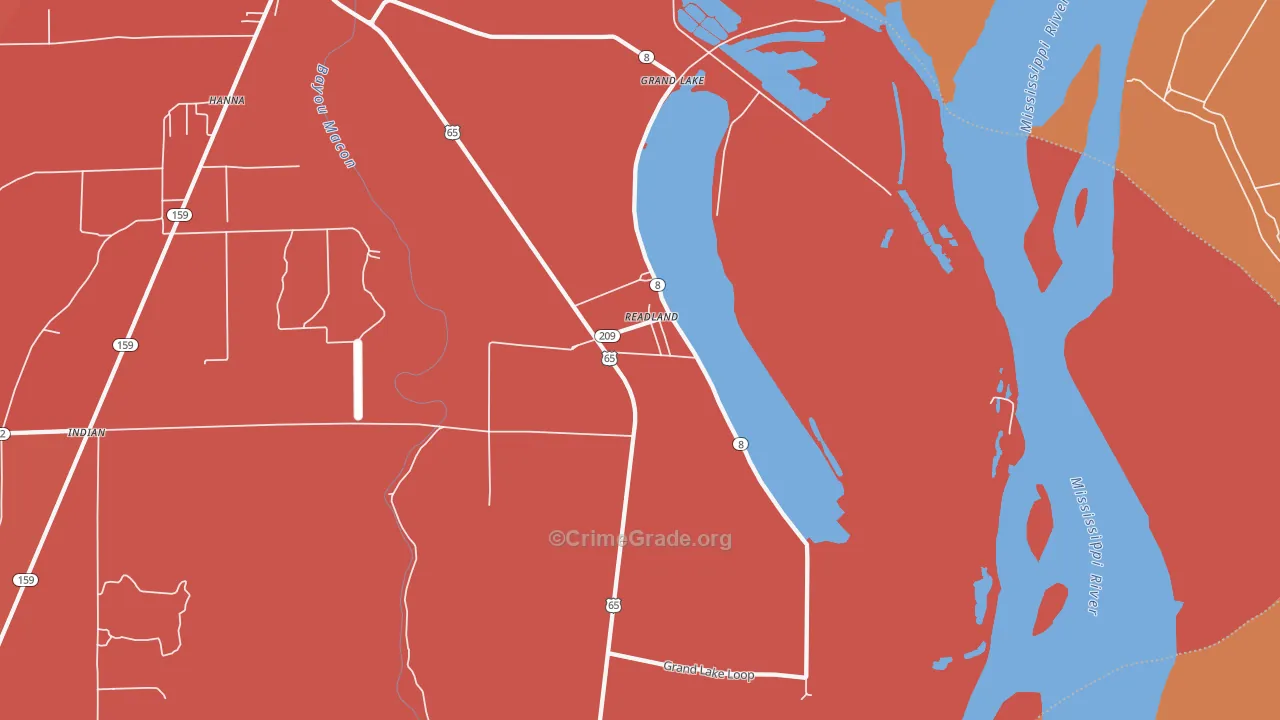 Readland, AR Map of Murder Rates