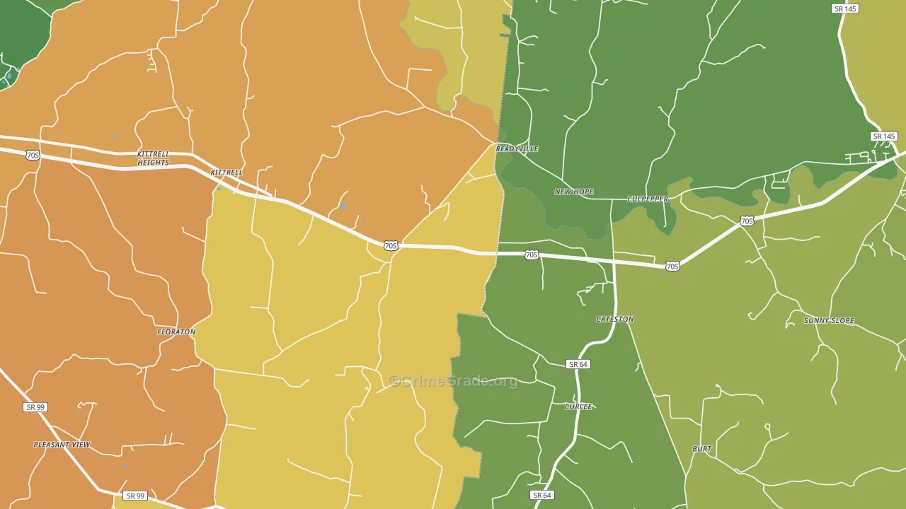 Readyville, TN Map of Murder Rates