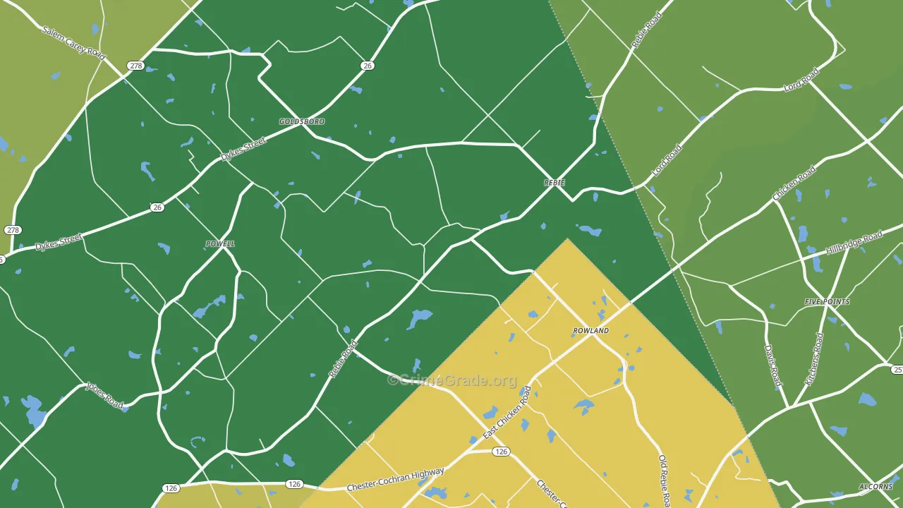 Rebie, GA Map of Murder Rates
