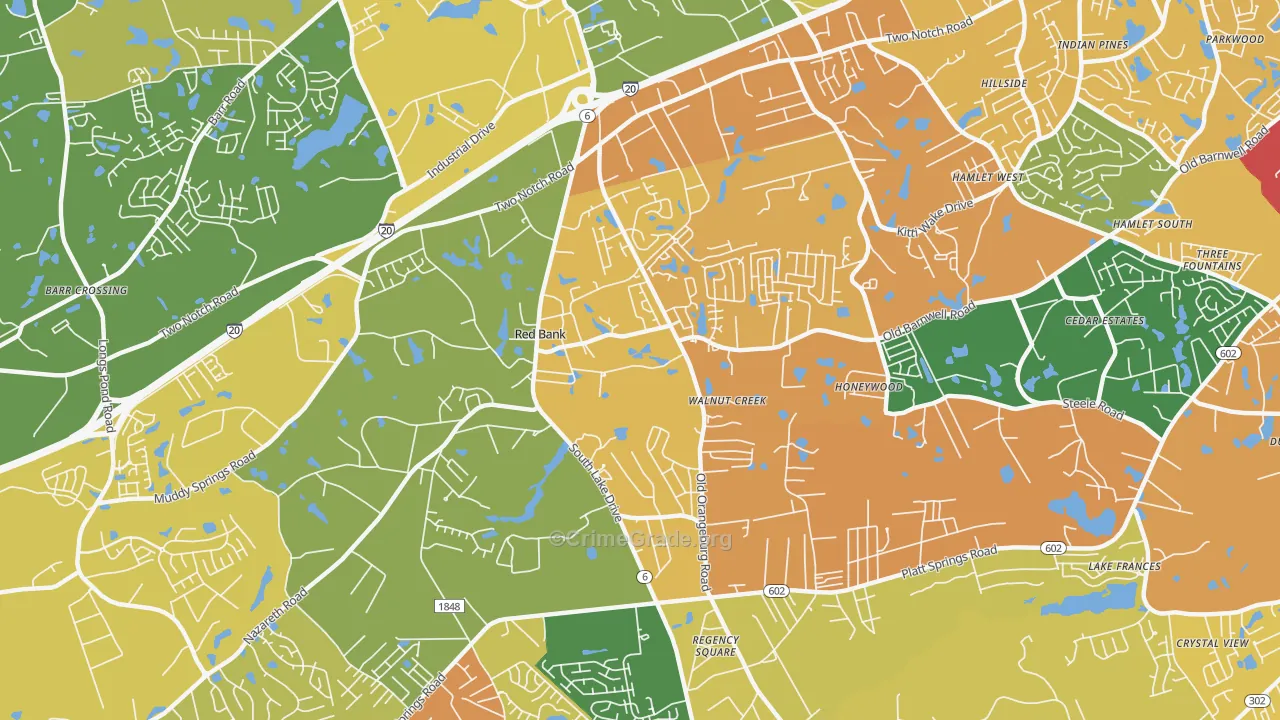 Red Bank, SC Map of Murder Rates