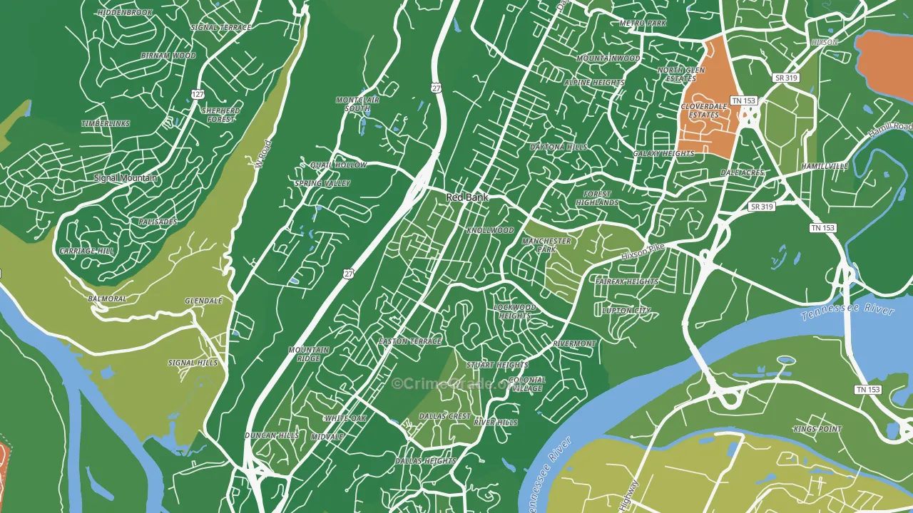 Red Bank, TN Map of Murder Rates