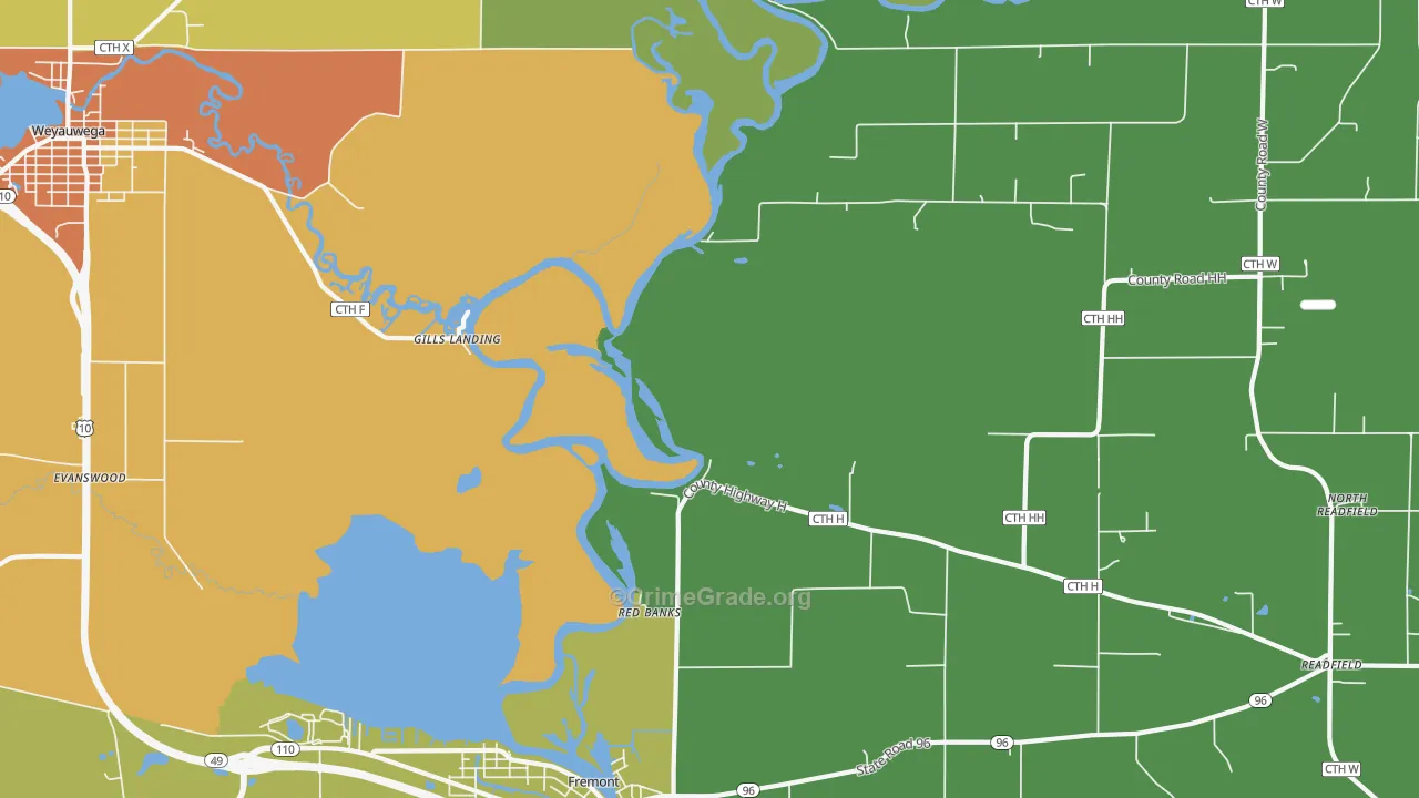 Red Banks, WI Map of Murder Rates