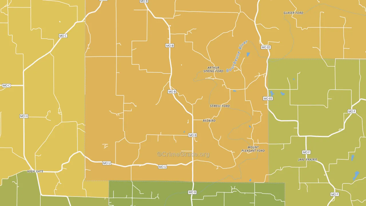 Red Bird, MO Map of Murder Rates