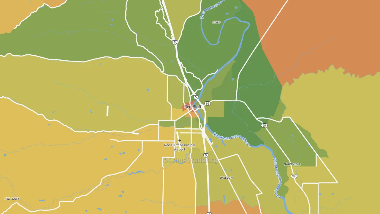 Red Bluff, CA Map of Murder Rates