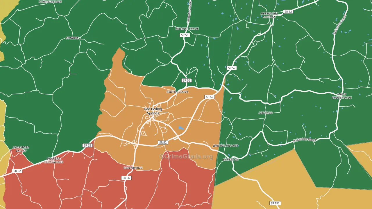 Red Boiling Springs, TN Map of Murder Rates