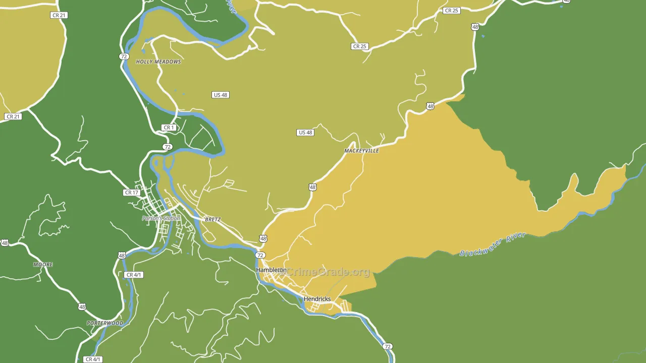 Red Creek, WV Map of Murder Rates