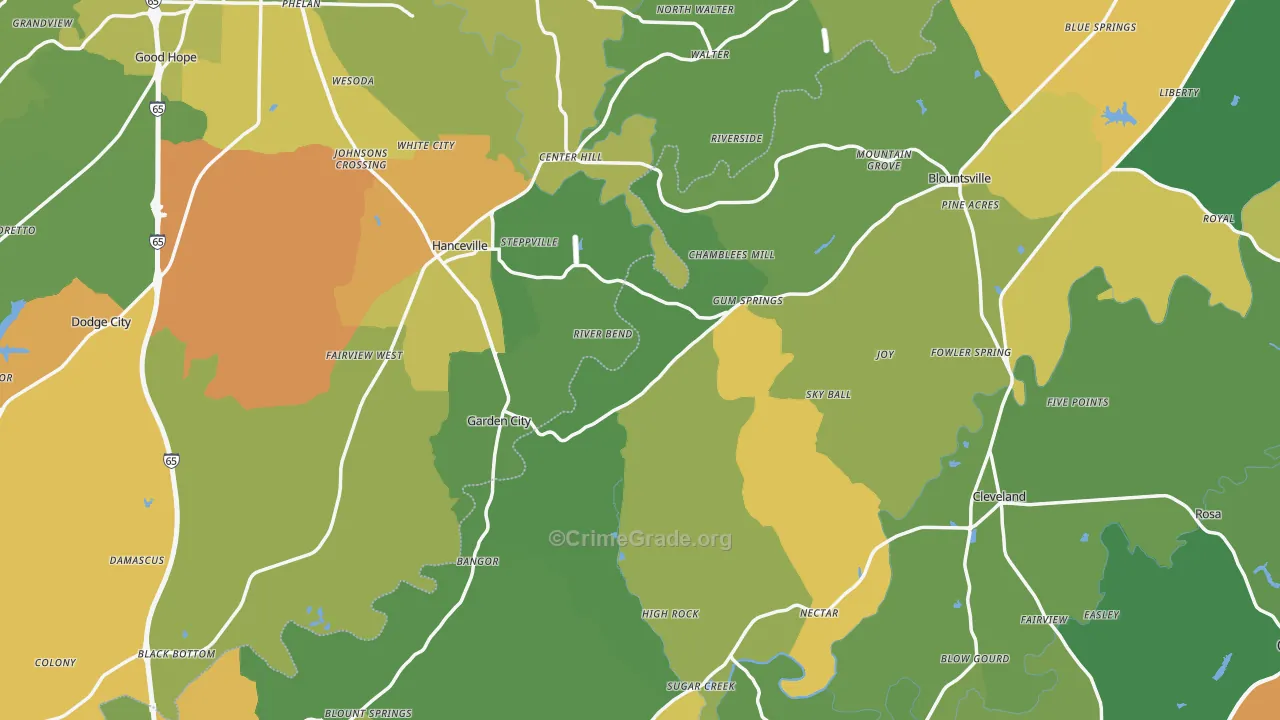 Red Hill, AL Map of Murder Rates