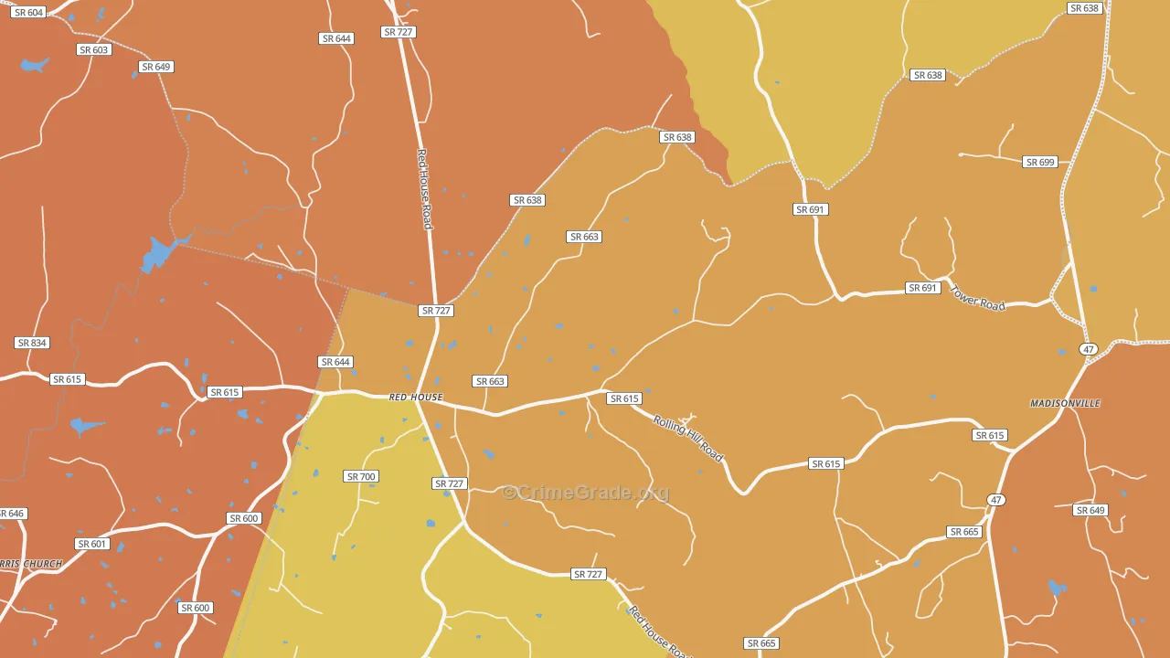 Red House, VA Map of Murder Rates