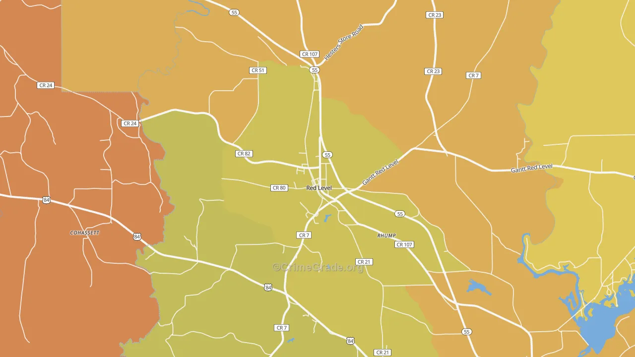Red Level, AL Map of Murder Rates